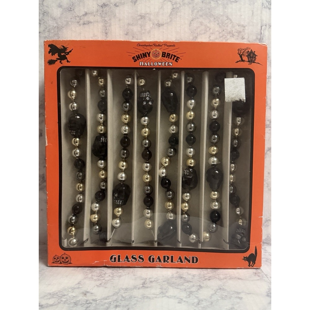 Halloween Christopher Radko Shiny Brite Glass Bead Garland Skulls 7 Ft New 2016